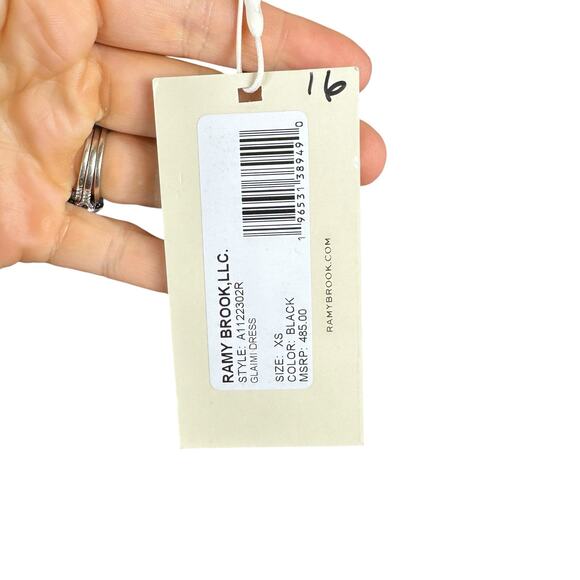 RAMY BROOK Glaimi Asymmetrical Midi Dress Women's Size XS NWT Black Satin LBD - Picture 5 of 9